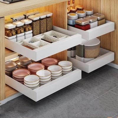 Pull Out Cabinet Organizer Kitchen Built-in Drawer Carbon Steel Storage Rack Sliding Organization Slide Shelves Pantry Shelf
