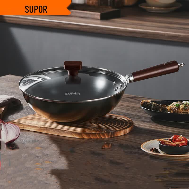 SUPOR Non-Coated Wrought Iron Round Bottom Wok