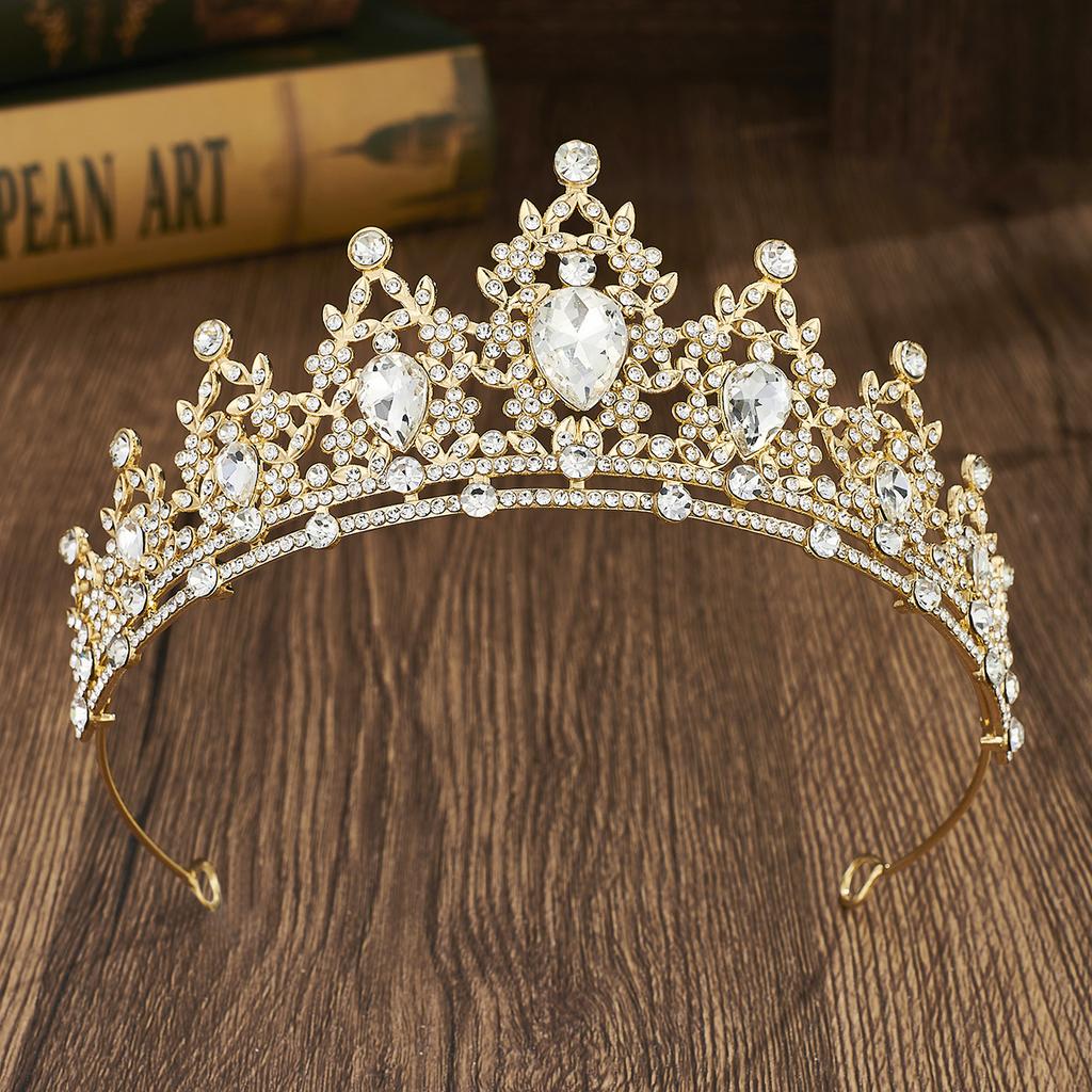 Couronne de mariée européenne et américaine, bandeau en strass coloré, couronne en alliage baroque, accessoires pour robe de mariée, accessoires pour cheveux