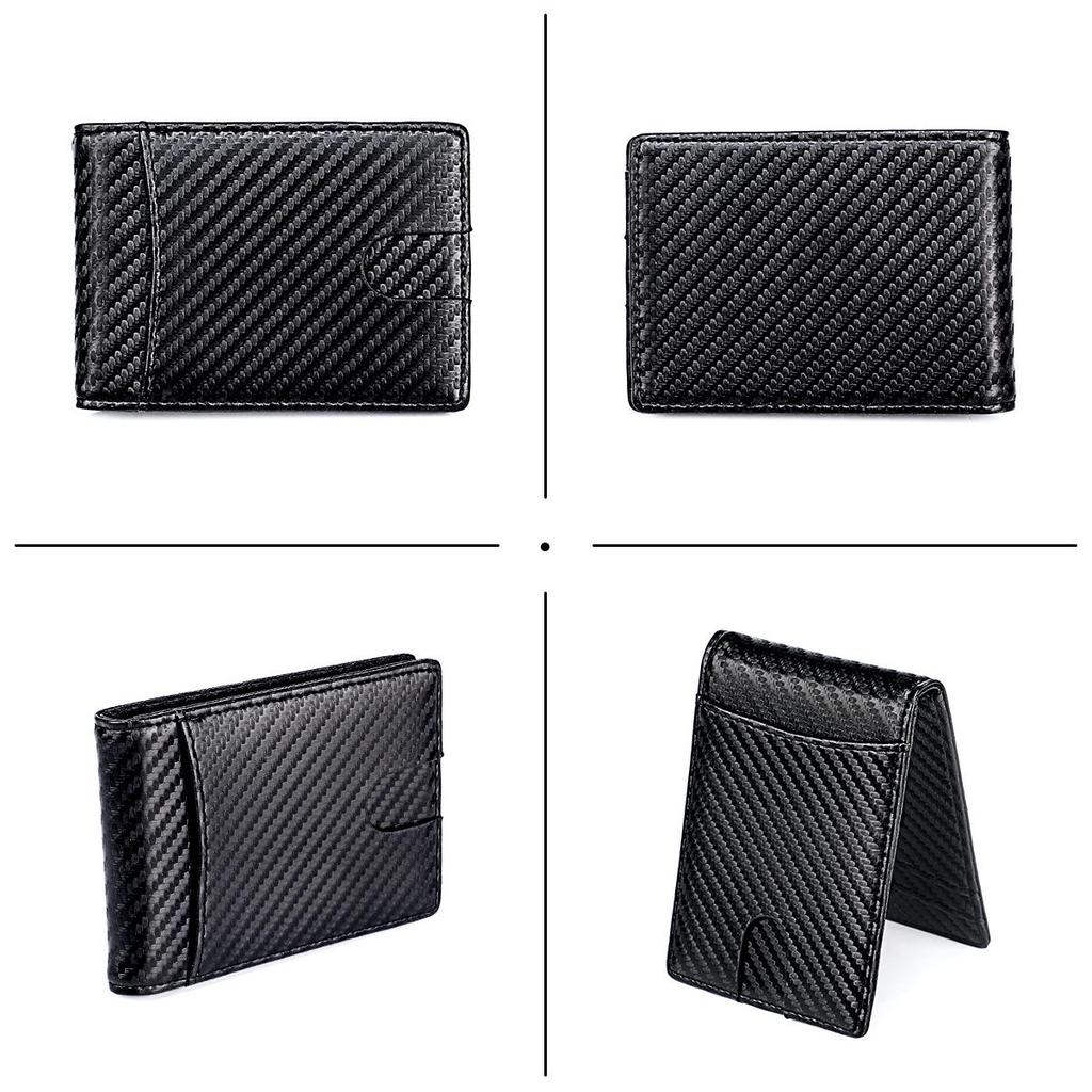 Men's Carbon Fiber Pattern RFID Short Wallet with Front Pocket Dollar Clip