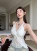 Summer new pure desire wind kink design lace sling vest women's clavicle sleeveless neck top