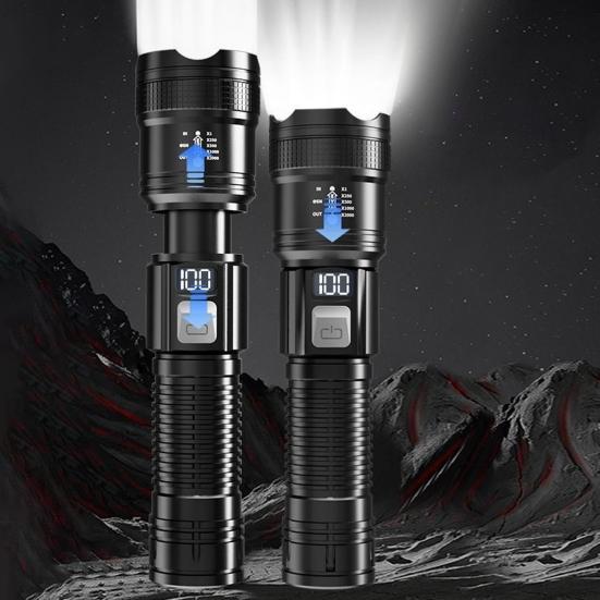 Bærbar lommelykt Super Bright High Lumens Oppladbar Vanntett LED-lommelykt Teleskopisk Zoom Camping Lommelykt