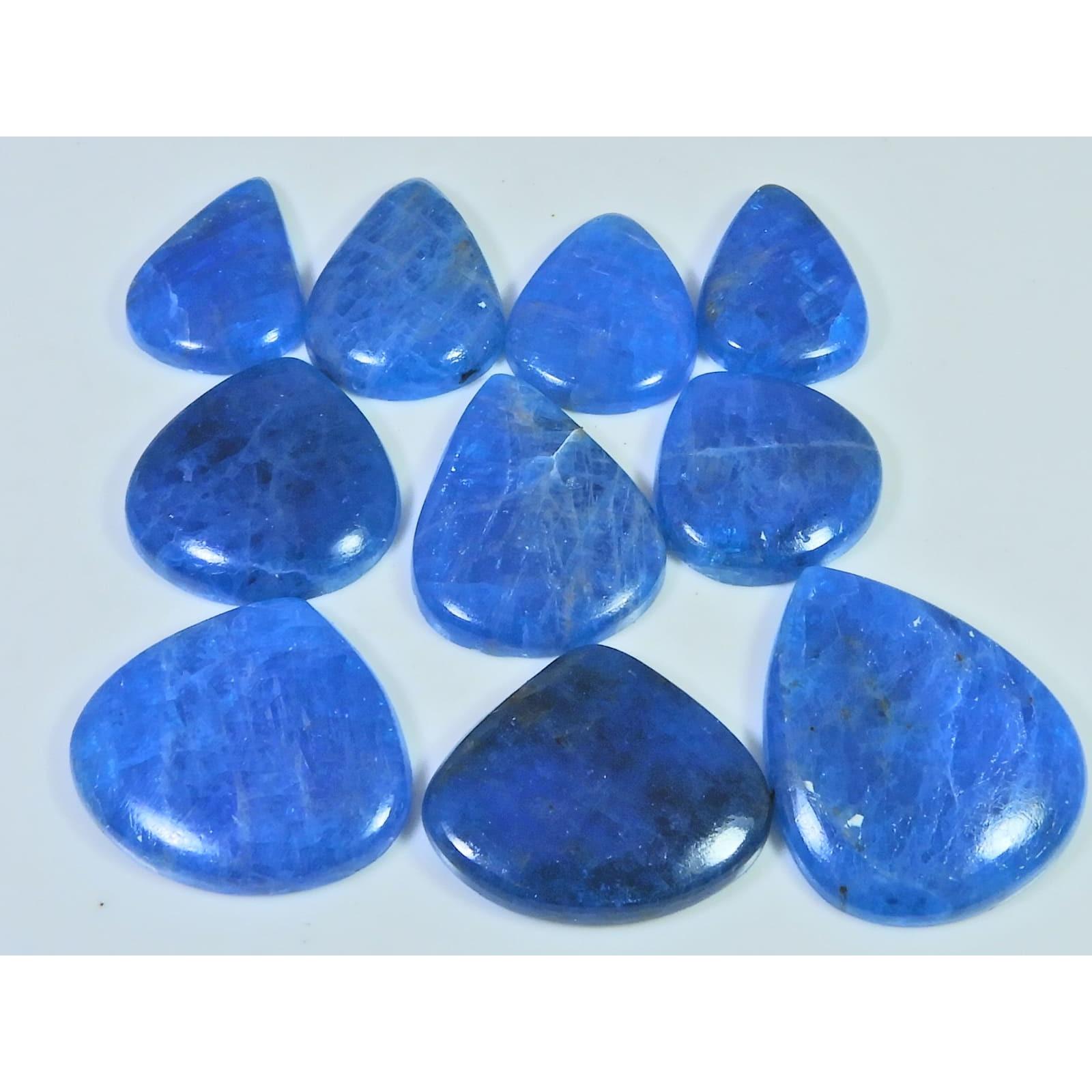 10Pcs Natural Blue Apatite Pear Shape Cabochon Loose Gemstone 280Cts. Lot C-2438