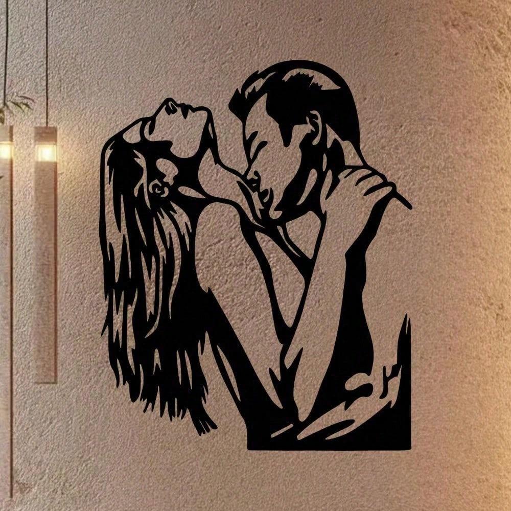 1 romantische Kuss-Silhouette, „Küss mich um Mitternacht“, Metall-Wandkunst zum Küssen, moderne Wohndekoration für Schlafzimmer, Wohnzimmer oder Badezimmer.