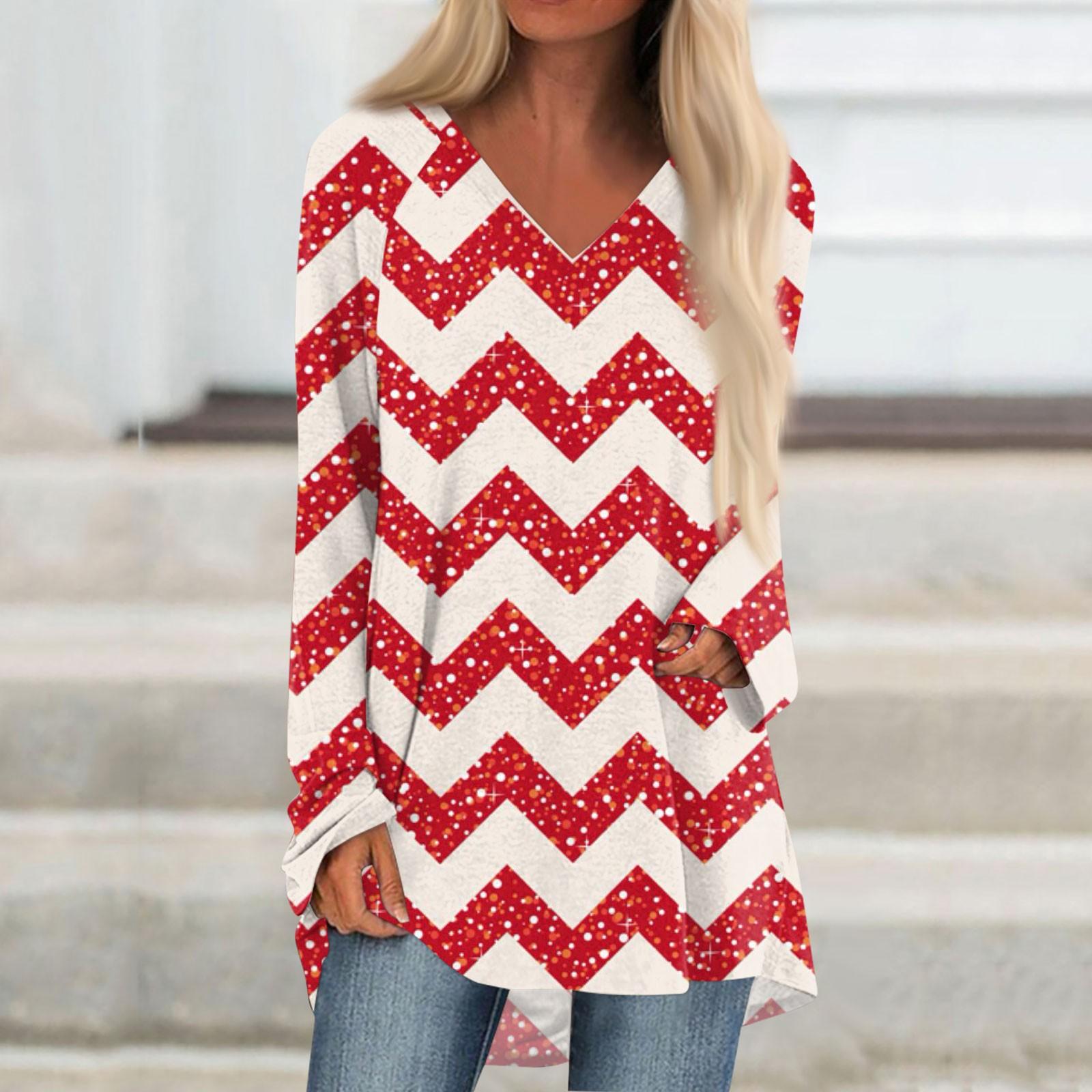 

Женская осенне-зимняя повседневная длинная свободная футболка с v-образным вырезом и рождественским принтом, топ XXXL белый