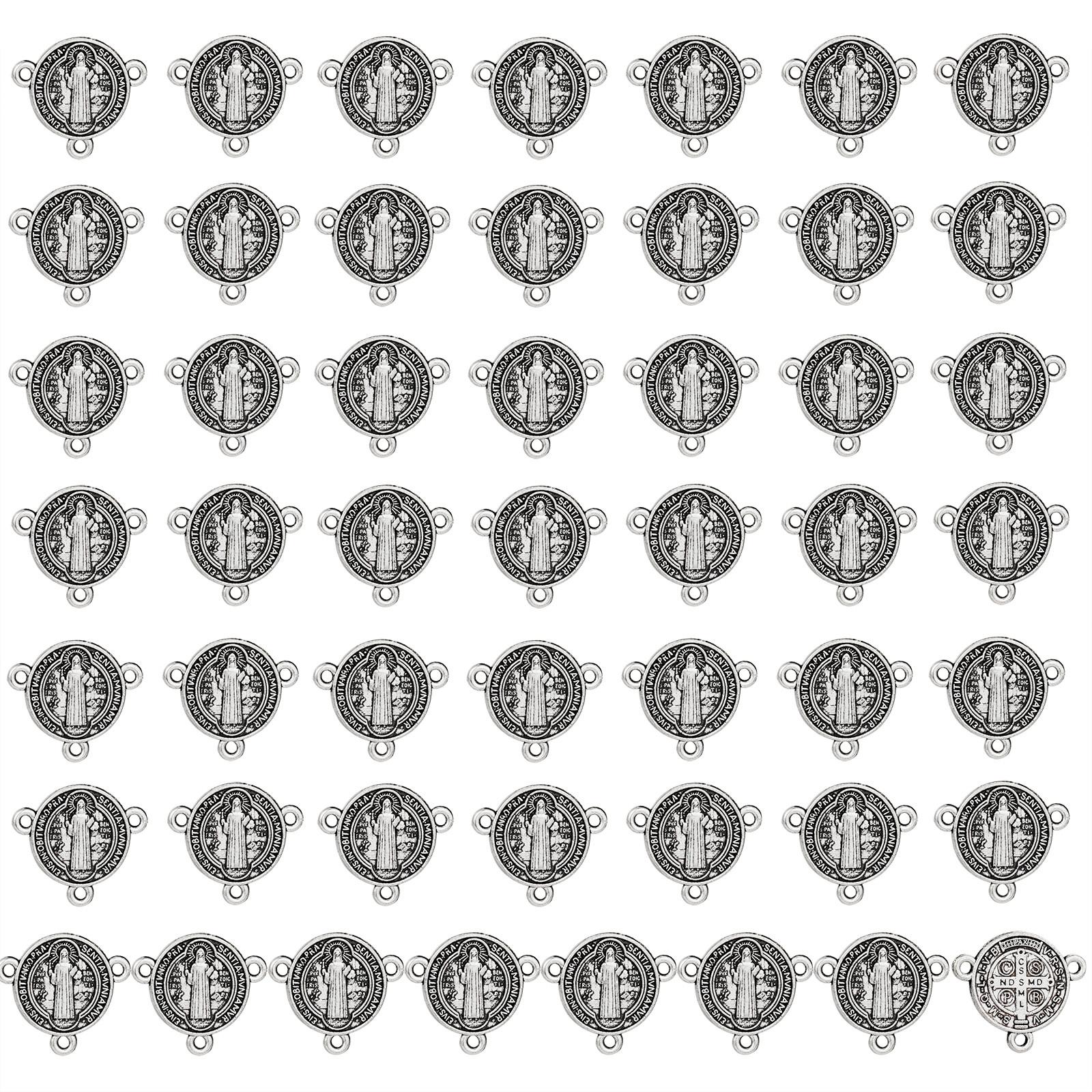 

50 шт./Лот Сплав 3 отверстия Медаль Святого Бенедикта Экзорцизм Соединитель Розария Четки Ожерелье Детали Аксессуары для изготовления ювелирных изделий 50Pcs Silvery