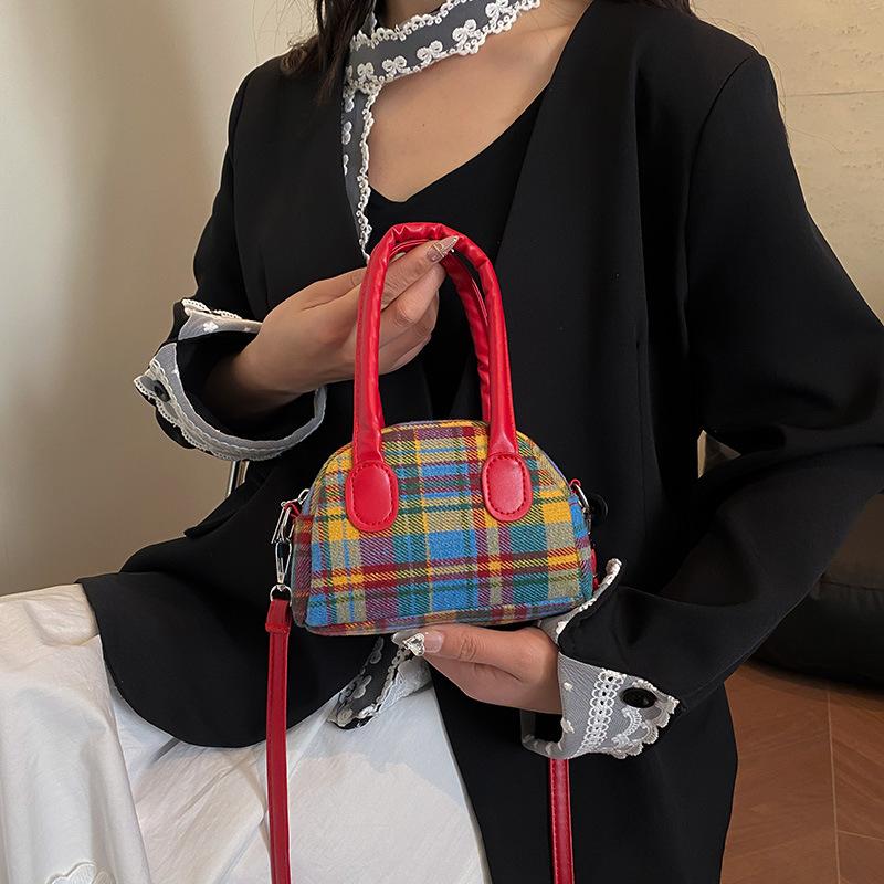 Women's bag 2025 new trendy retro color matching foreign style niche handbag fashion plaid shoulder messenger bag niche