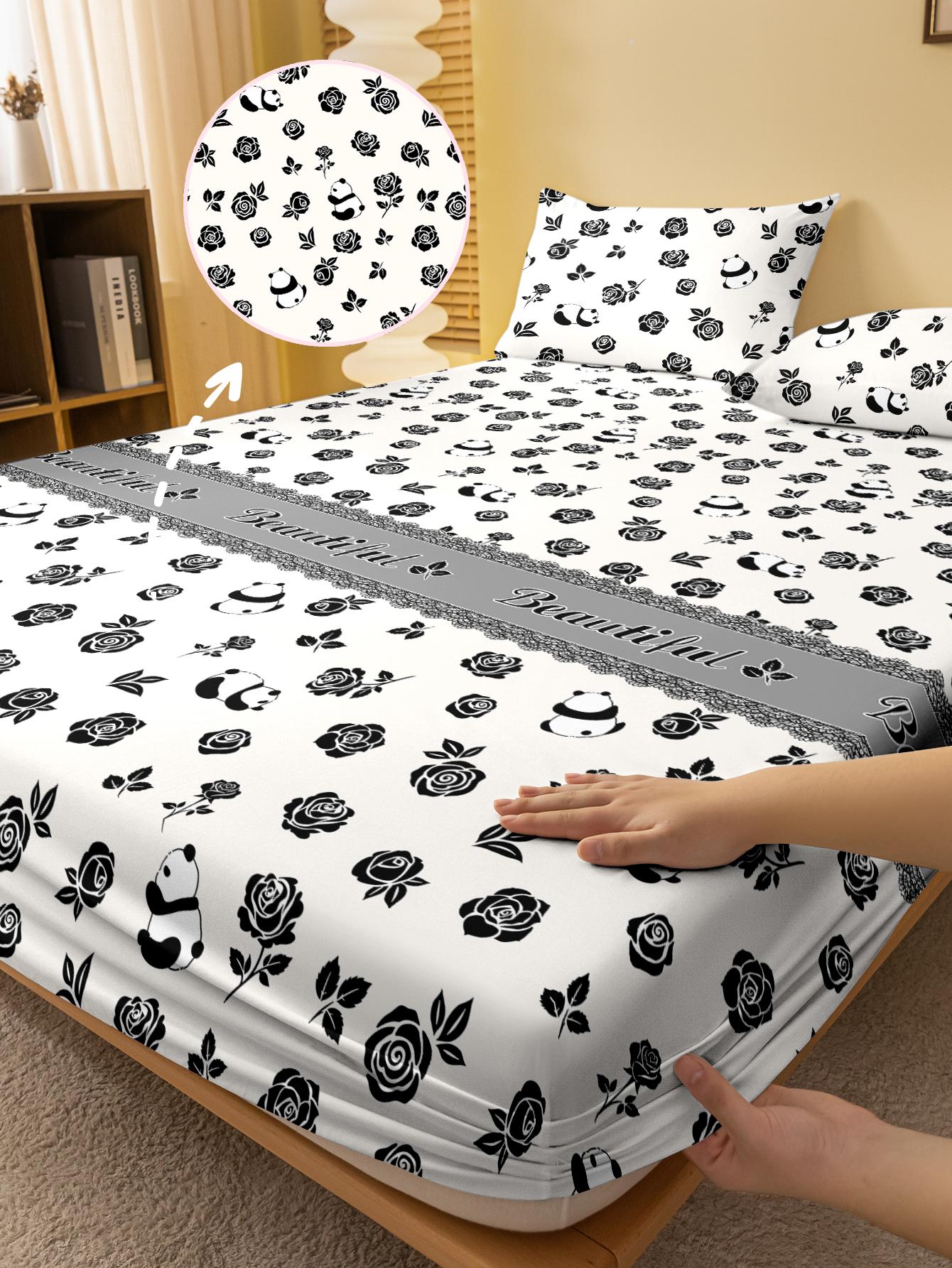

1 Simple Modern Plant Flower Rose Printed Matte Fitted Sheet, Bedroom Printed Bed Cover, Bedding (Excluding Pillowcases) 71x132cm