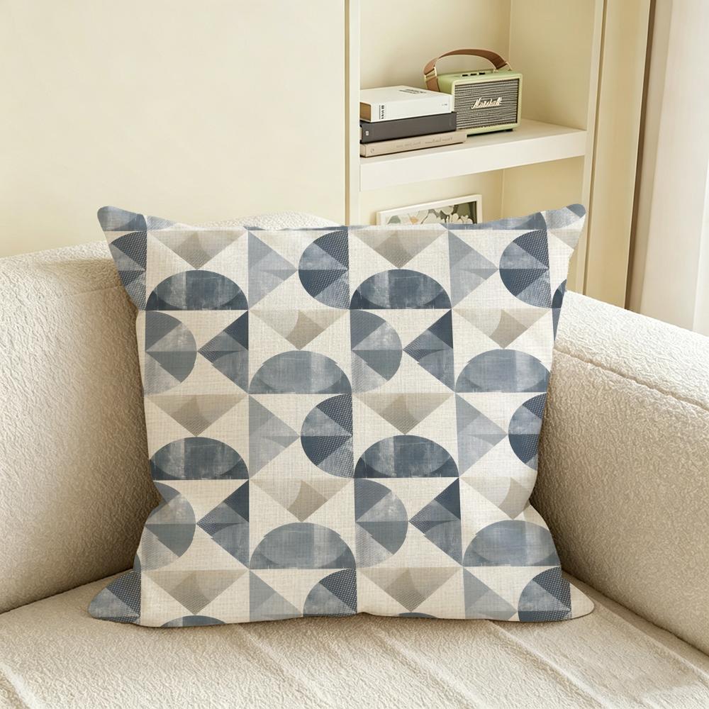 G-Gray White Geometric Pattern Cushion Cover Natural Linen Pillowcase Set, All-In-One Decor For Sofa, Bedroom & Chair