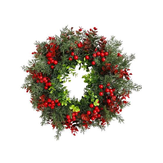 Yousheng Christmas Wreaths for Front Door Artificial Greeney Wreath with Bow And Red Berries for Holiday Home Wall Fireplace Indoor Outdoor Porch
