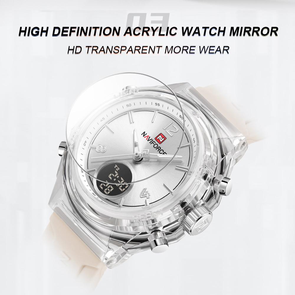 Naviforce Women Watch Quartz Pointer Dial LCD Digital Display Chronograph Luminous Waterproof Silicone Strap Unisex Men Women Watch NF7109