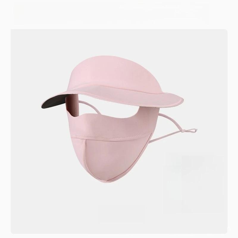 Summer One-piece Face Sunscreen Sunshade Ice Silk Mask Riding Anti-ultraviolet Face Mask Female Sunshade Hat Mask Integrated розовый