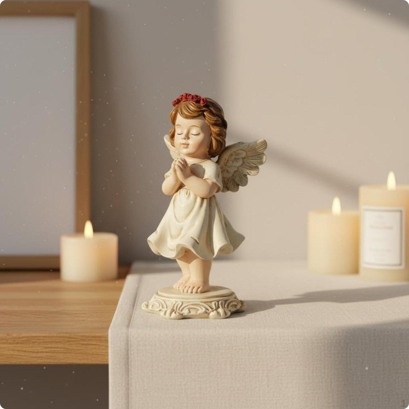 Praying Angel Figurine European Design Memorial Statue Resin Craft Cherub Sculpture for Prayer белый