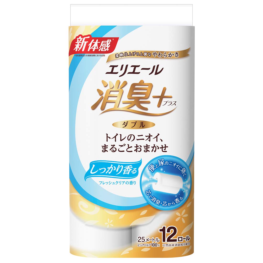 

Elleair Toilet Paper Deodorizing Plus 25m x 12 Strongly Fresh Clear Scent (+) Rolls, Double-Layer, 100% Pulp, Fragranced,