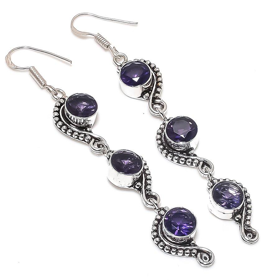 

Natural Amethyst Gemstone 925 Sterling Silver Jewelry Earring 3.27 M3L96
