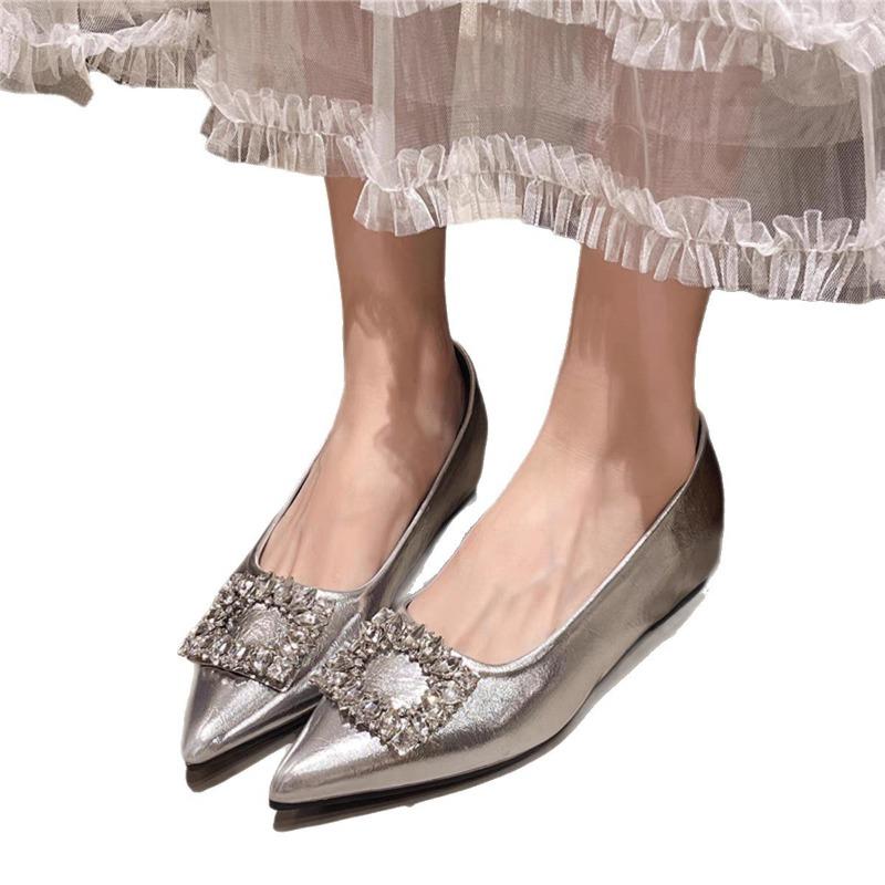 Rhinestone square buckle autumn new temperament commuting versatile beautiful and thin women's single shoes do not tire feet work shoes