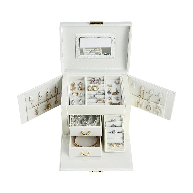 Accessory Case Jewelry Box with Dividers and Large Convenient for Carrying Compact Storage Pouch Large Mirror, Capacity, Portable, Earrings,