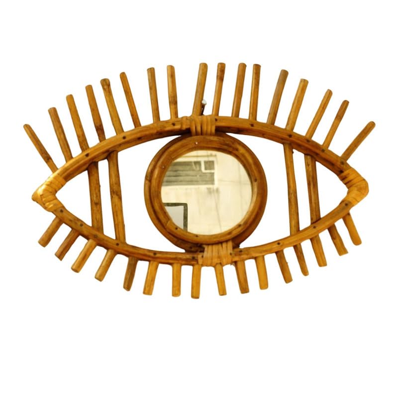 Eco Decx Handcrafted Rattan Eye Shape Wall Mirror, Boho Wooden Hanging Mirror for Bedroom, Entryway & Living Room Decor, 38  x  3  x  38 cm