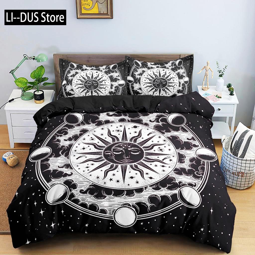 Comforter Divination Pattern Single Queen King Size Microfiber Sun And Moon Pattern Mandala Theme Bedding Set