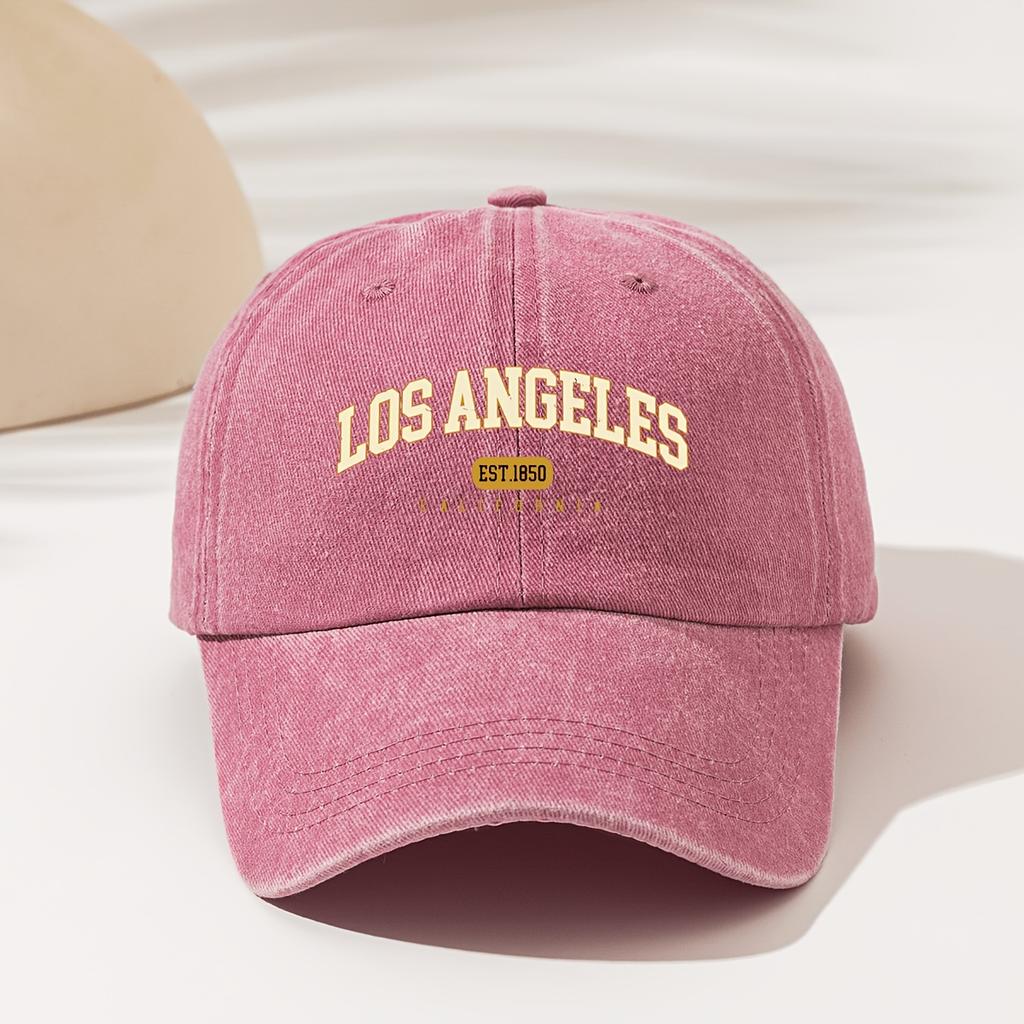 Pc Fashionable And Easy Washed Baseball Cap with LOS ANGELESESTmeter Printed Pattern Suitable for Outdoor Sports And Co
