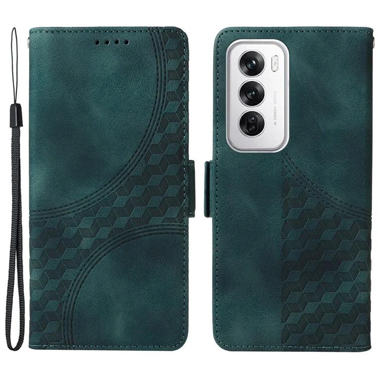 

For Oppo Reno12 5G (Global) Case Rhombus Starry Wallet Stand Leather Phone Cover - Green