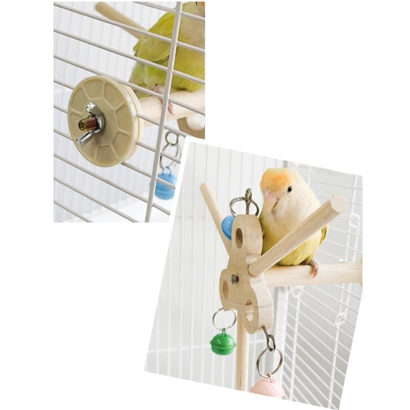 Rotating Parrots Toy Wooden Rotating Bells Windmills Colorful Interactive Decoration For Bird Intelligence