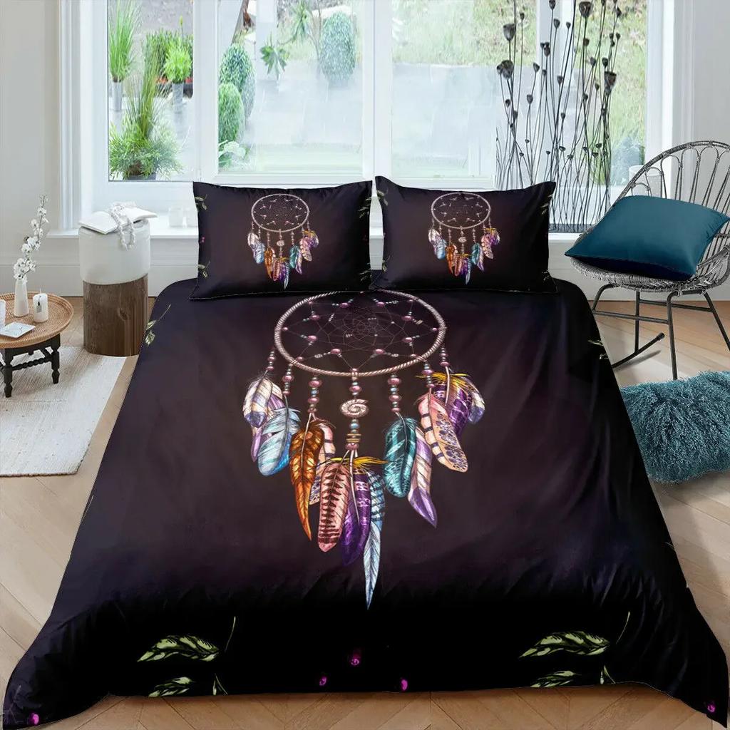 Dream Catcher Duvet Cover Mandala Bohemian Feather Polyester Quilt Cover Exotic Ethnic Tribal Hippie Full Twin Double Queen King