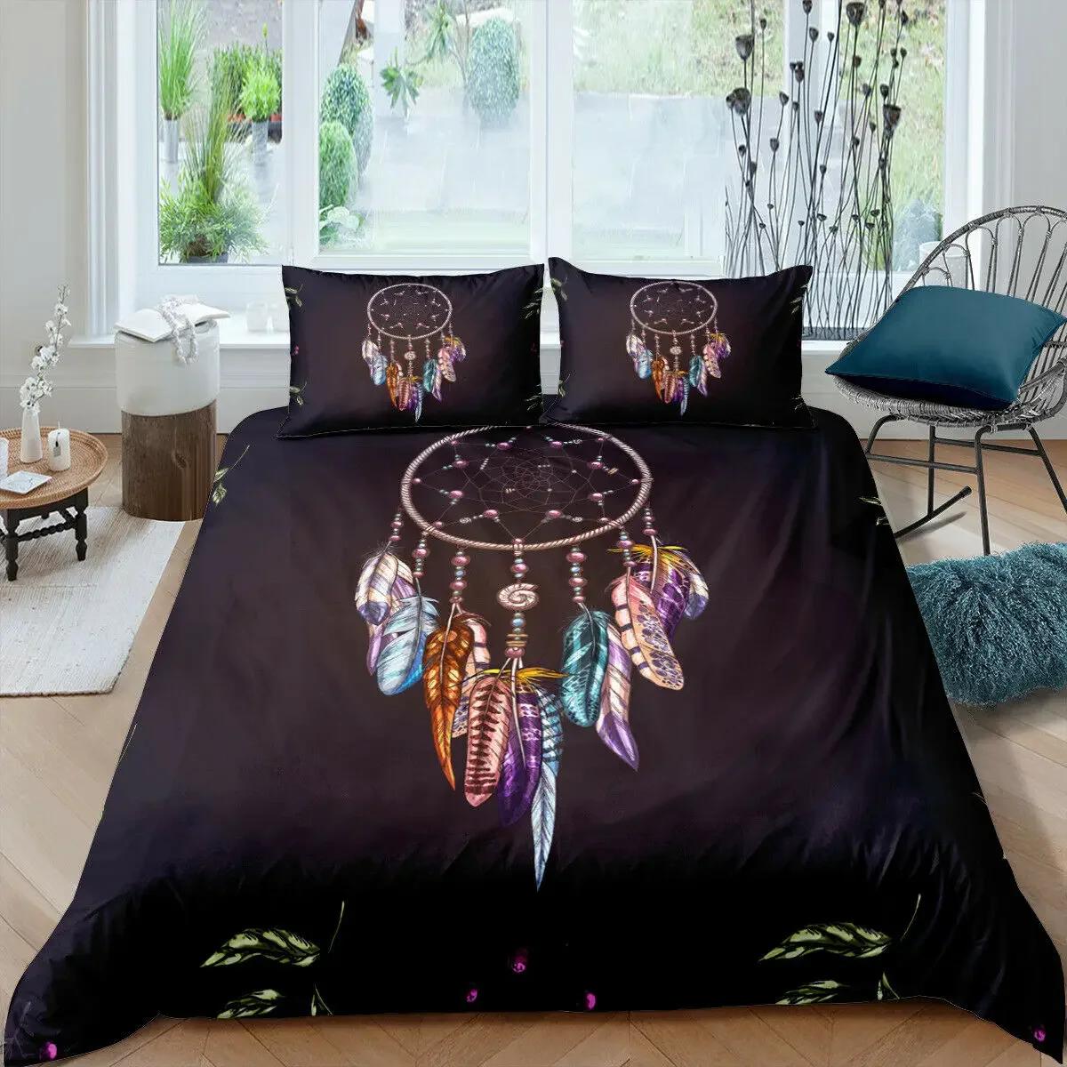 

Dream Catcher Duvet Cover Mandala Bohemian Feather Polyester Quilt Cover Exotic Ethnic Tribal Hippie Full Twin Double Queen King 70x133cm 2pcs