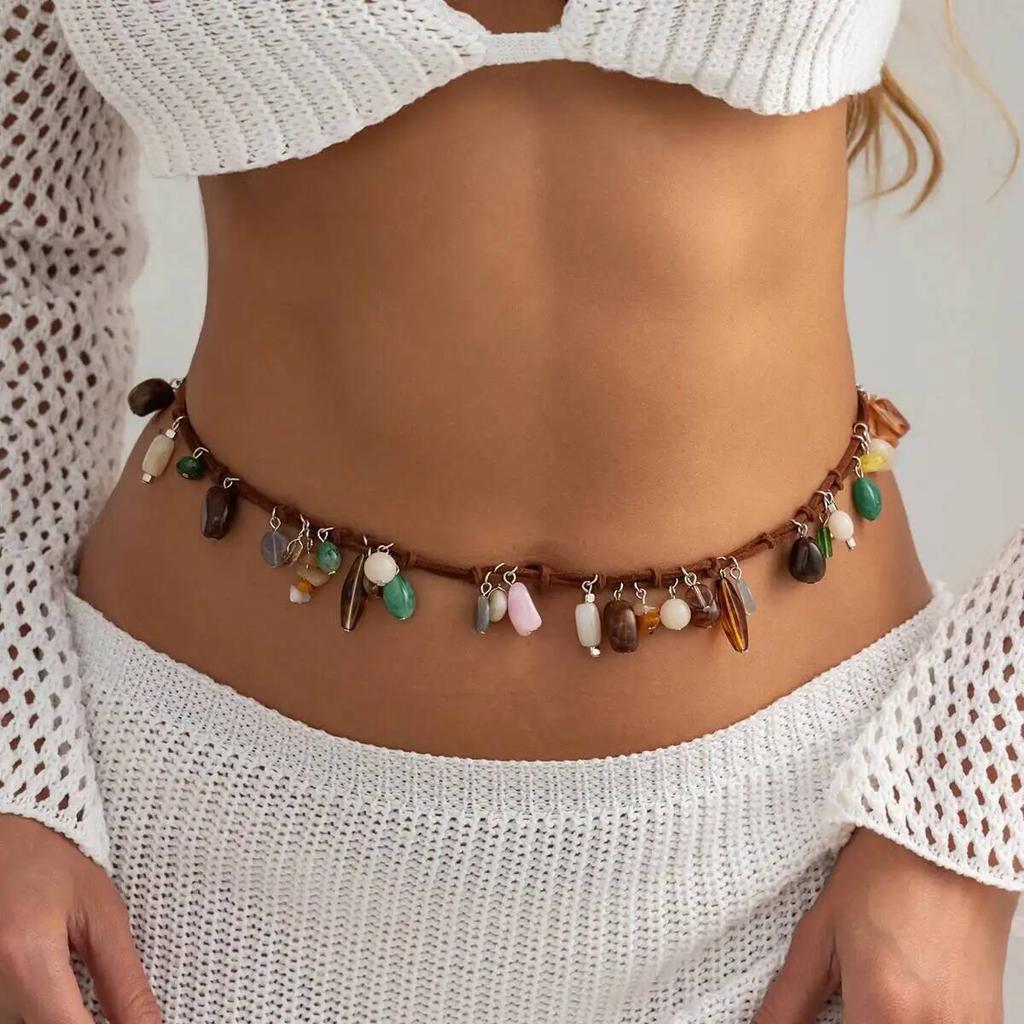 SHIXIN Bohemian Multilayer Resin Beaded Velvet Rope Necklace for Women Vintage Charm Long Choker Chain Beach Vacation Jewelry
