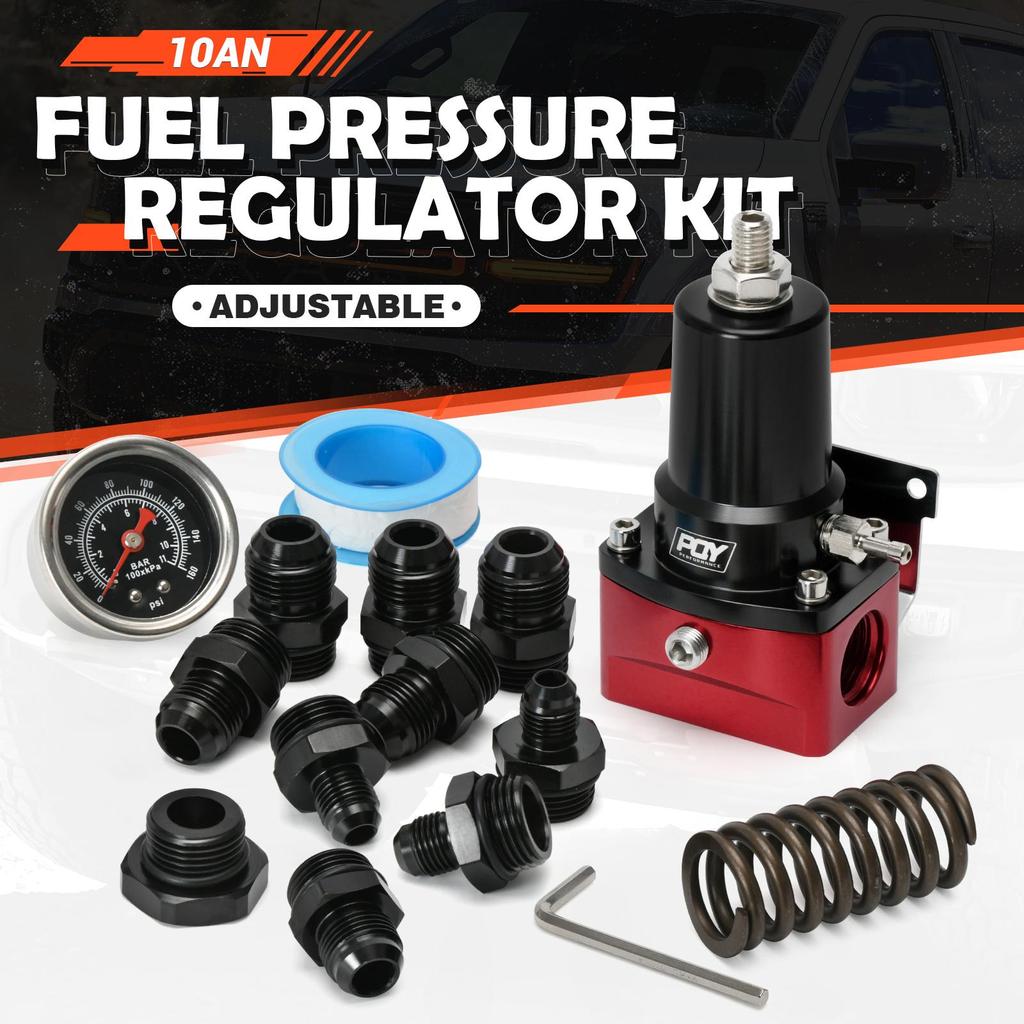 Adjustable Fuel Pressure Regulator 30-140PSI Adjustable Pressure Range 10AN Feed Ports & 10AN Return Port With 0-160PSI Gauge Set