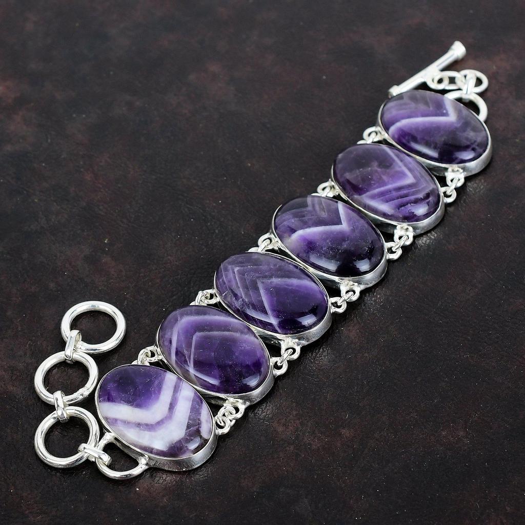 Chevron Amethyst Bracelet Natural Gemstone Jewelry 925 Sterling Silver Bracelet Adjustable Chain Handmade Bracelet Designer Jewelry for Gift