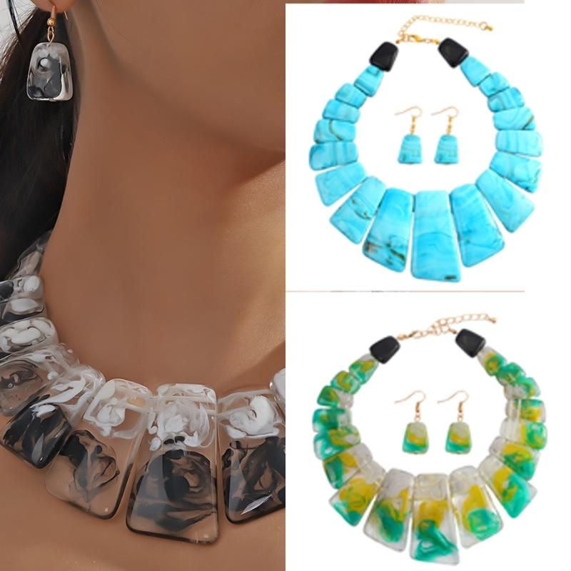 Schlüsselbeinkette Halskette und Hängeohrringe Set Markantes Halsketten- und Ohrringset für Frauen, die Vintage-Charme lieben