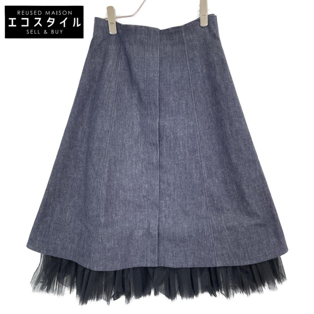 FOXEY NEW YORK 43289 23 Indigo Tulle Layered Denim Flare Skirt skirt 40 IndigoUsed