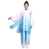 Blue & White Porcelain Gradient Tai Chi Suit: Embroidered Performance & Practice Attire for Women & Men.