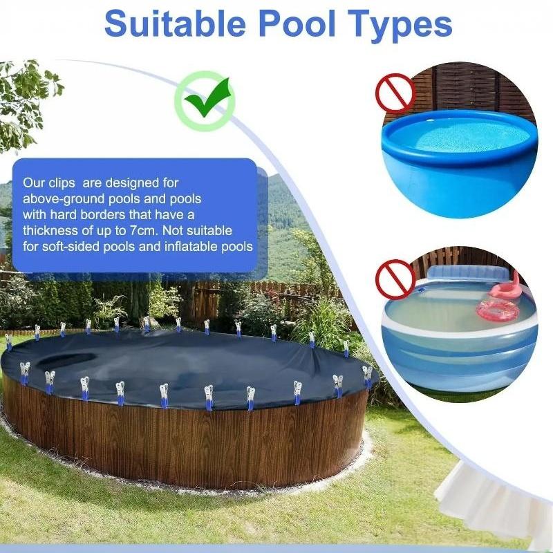 Pool Cover Securing Clips 6/12 Pcs Durable Stainless Steel with Blue Plastic Handle Easy to Install for Outdoor Pool Winter Cover