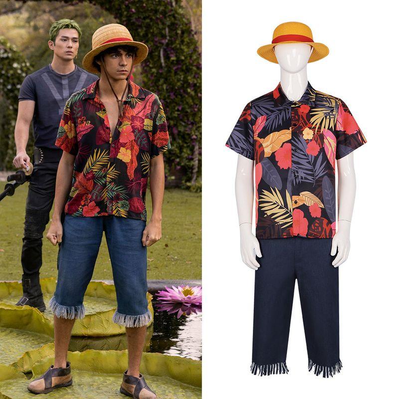 One Piece Cosplay Costume, Real-Life Movie Version, Luffy Cosplay Role-Playing Outfit, Cross-Border Amazon Color Without Hat S