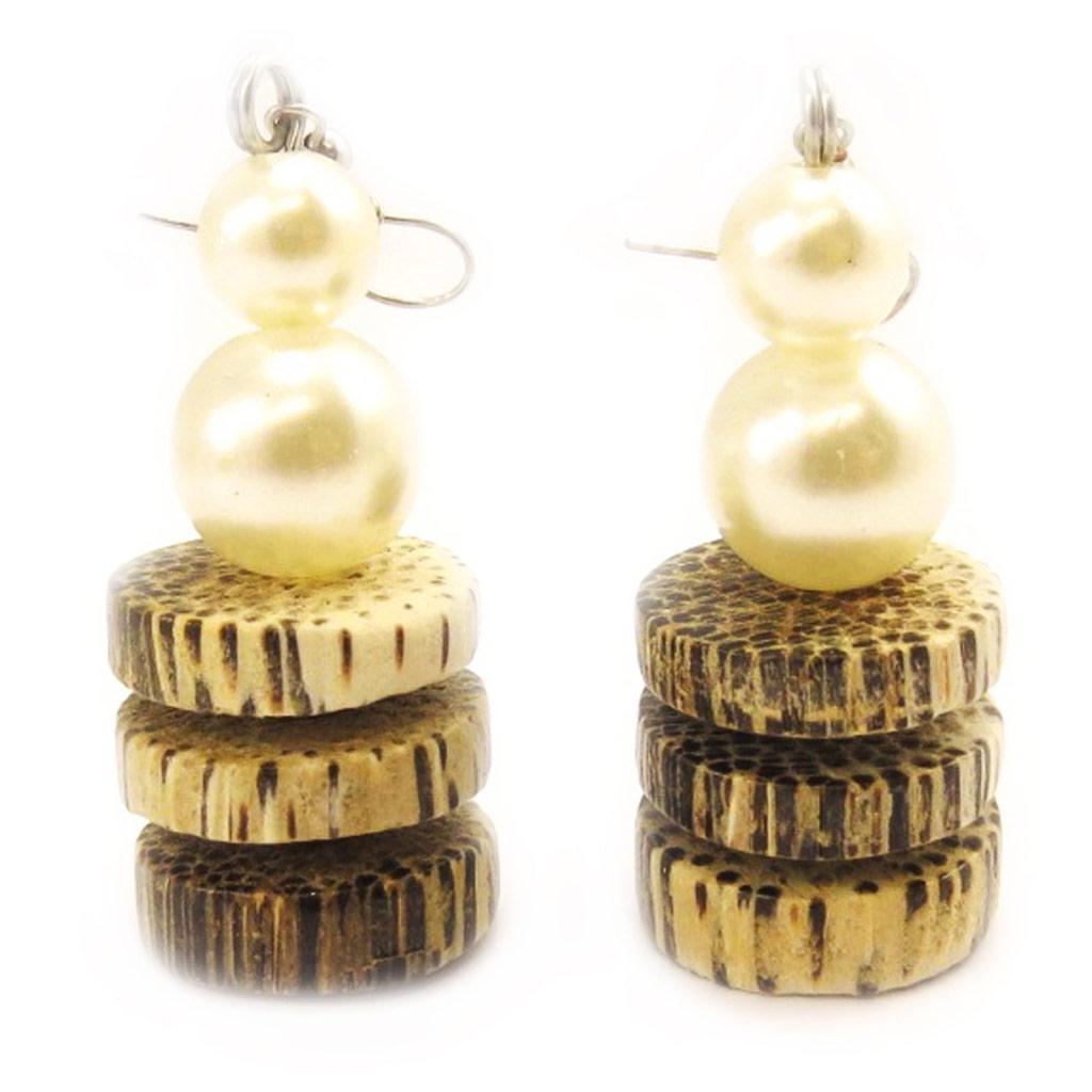 Les Trésors De Lily [L5202] - Designer Earrings 'Kilimanjaro' Beige Wood