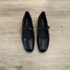 Sheepskin Version of Genuine Leather Mary Jane Shoes Women's French Retro One-pedal Shallow Mouth Square Head Flat Shoes One Word with Single Shoes