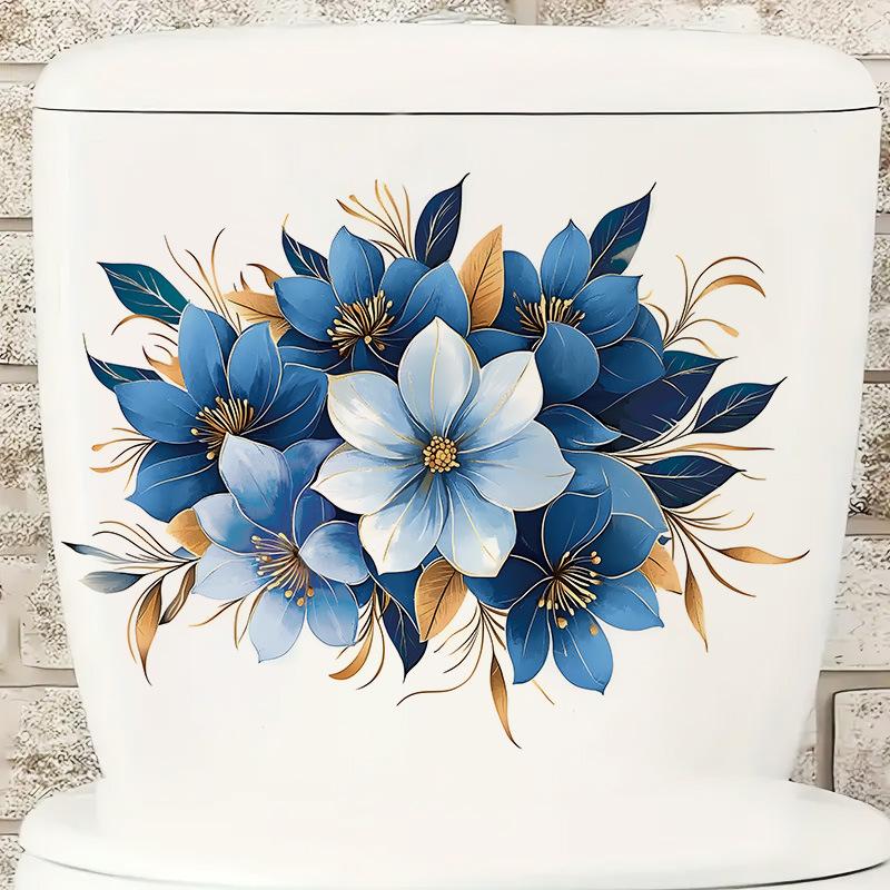 Fresh Watercolor Floral Leaves Toilet Wall Sticker Self-Adhesive Removable Waterproof for Bathroom Mirror Home Decor Art