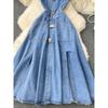 Cut Out Waist-Baring Slim-Fit Long Retro Denim Vest Dress