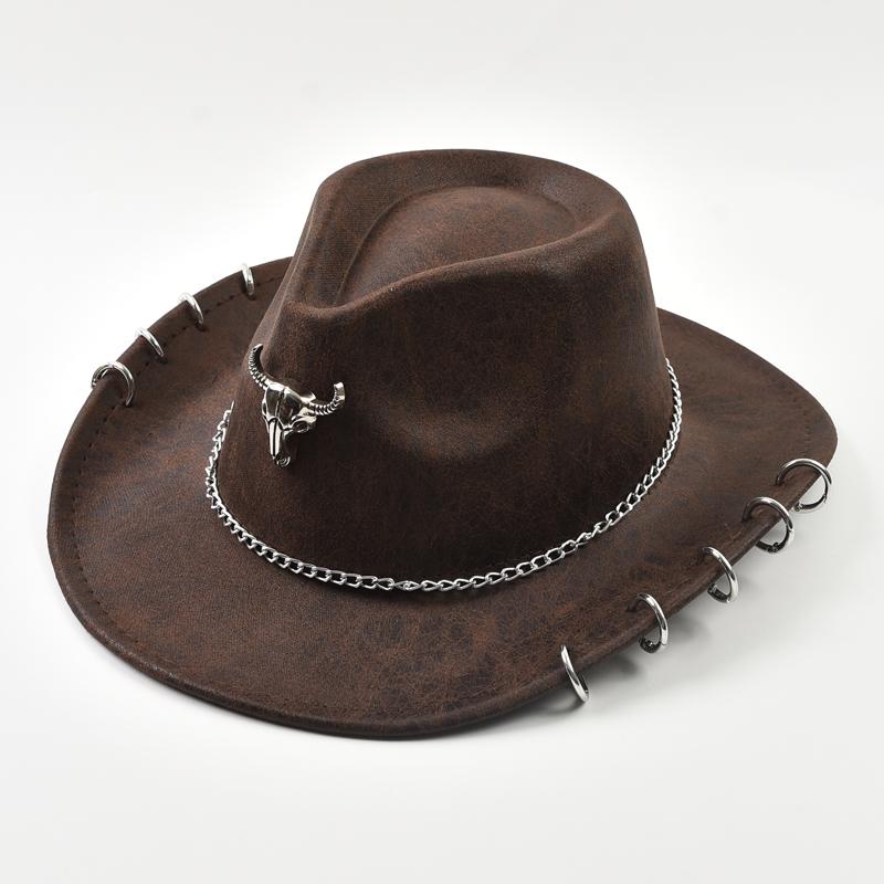 

Vintage Faux Leather Western Cowboy Hat For Men Gentleman Cowgirl Jazz Hats Holidays Party Cosplay Hat Sombrero Hombre Can Be Adjusted кофейный