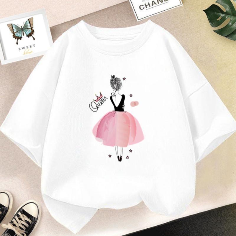 Camiseta de manga curta para meninas de 2 a 14 anos verão crianças camisetas soltas de algodão harajuku kawaii donut tops