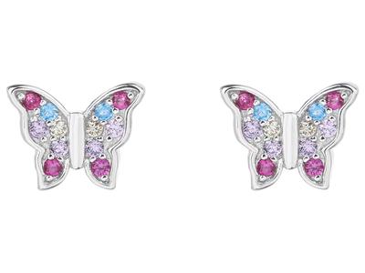 Silver Earrings With Colorful Zirconia Butterflies Studs For A Girl