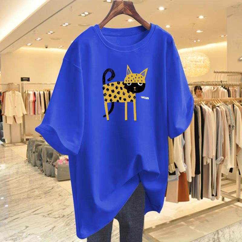 2025 Animal Series Leopard Printed Cotton Crew Neck Loose Women's T-Shirt Short Sleeve Top Bottom Shirt