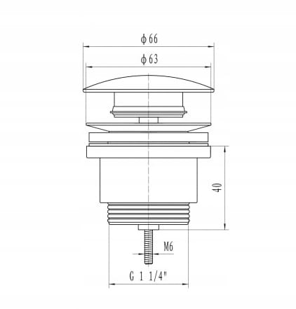 Washbasin drain, click-clack plug, 66 mm, chrome plated