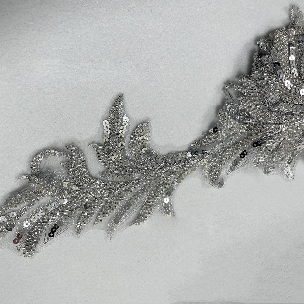 1Pcs White Black Beads Rhinestones Leaves Embroidered Patch Repair Wedding Lace Clothing Decoration Accessories