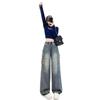 Dames Plus Size Losse Jeans met Hoge Taille en Wijde Pijpen, Slank Makende Student Fit