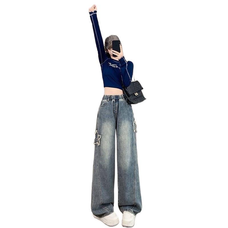 Dames Plus Size Losse Jeans met Hoge Taille en Wijde Pijpen, Slank Makende Student Fit