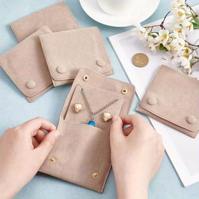 Women Velvet Jewelry Pouch with Snap Button Closure Multi-Compartment Organizer for Necklaces, Earrings, Rings, Soft Fabric Storage Bag Jewelry Pouch