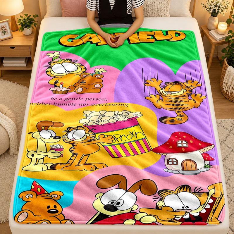 Flannel BlanketGarfield Warm Soft Throw Blanket for Indoor Sofa Bed Living Room Use